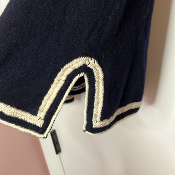 J Crew navy wool tunic style sweater with tan trim - Picture 3 of 9